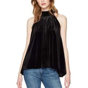 French Connection Velvet Aurore High Neck Sleeveless Swing Top Black S